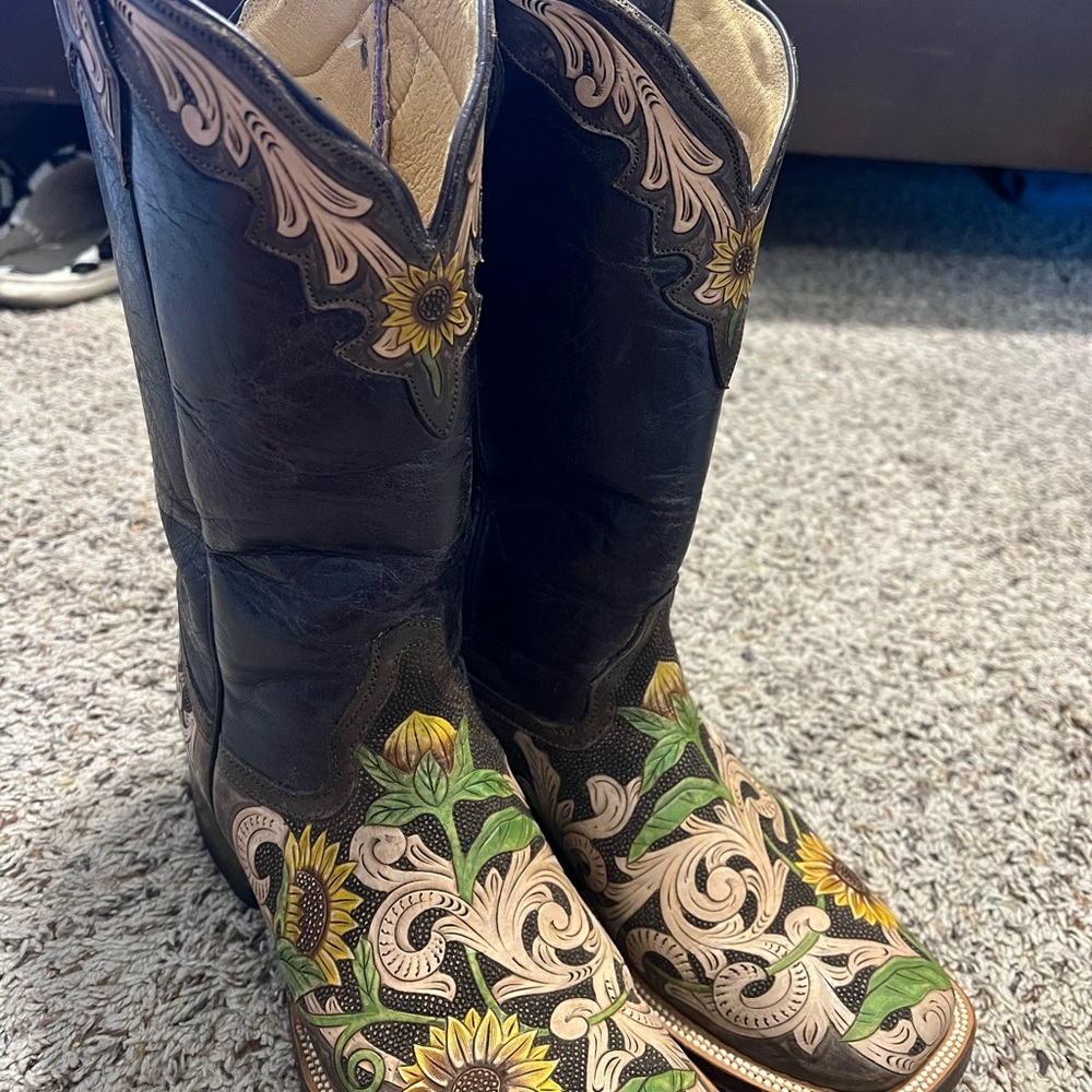Sunflower Leather Tooled Cowboy Boots